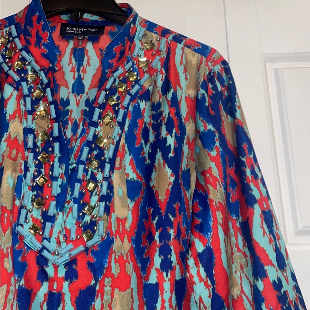 Jones New York Red and Blue Patterned Top - Large - Picture 3 of 8